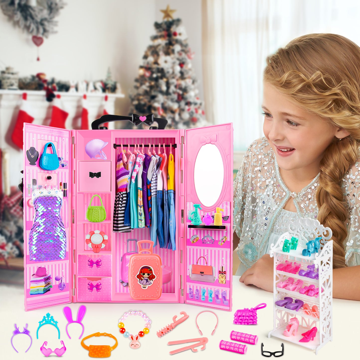137Pcs Doll Closet for 11.5" Dolls, Clothes & Accessories, Gift for Girls Kids Toddlers