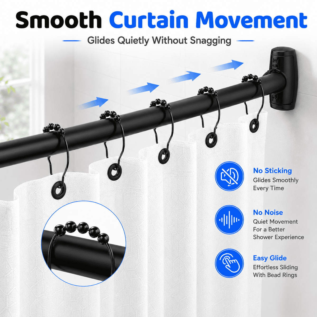 Sicabi Curved Shower Curtain Rod, 45-72" Adjustable Rustproof Steel Tension Rod,Drill Required, Black