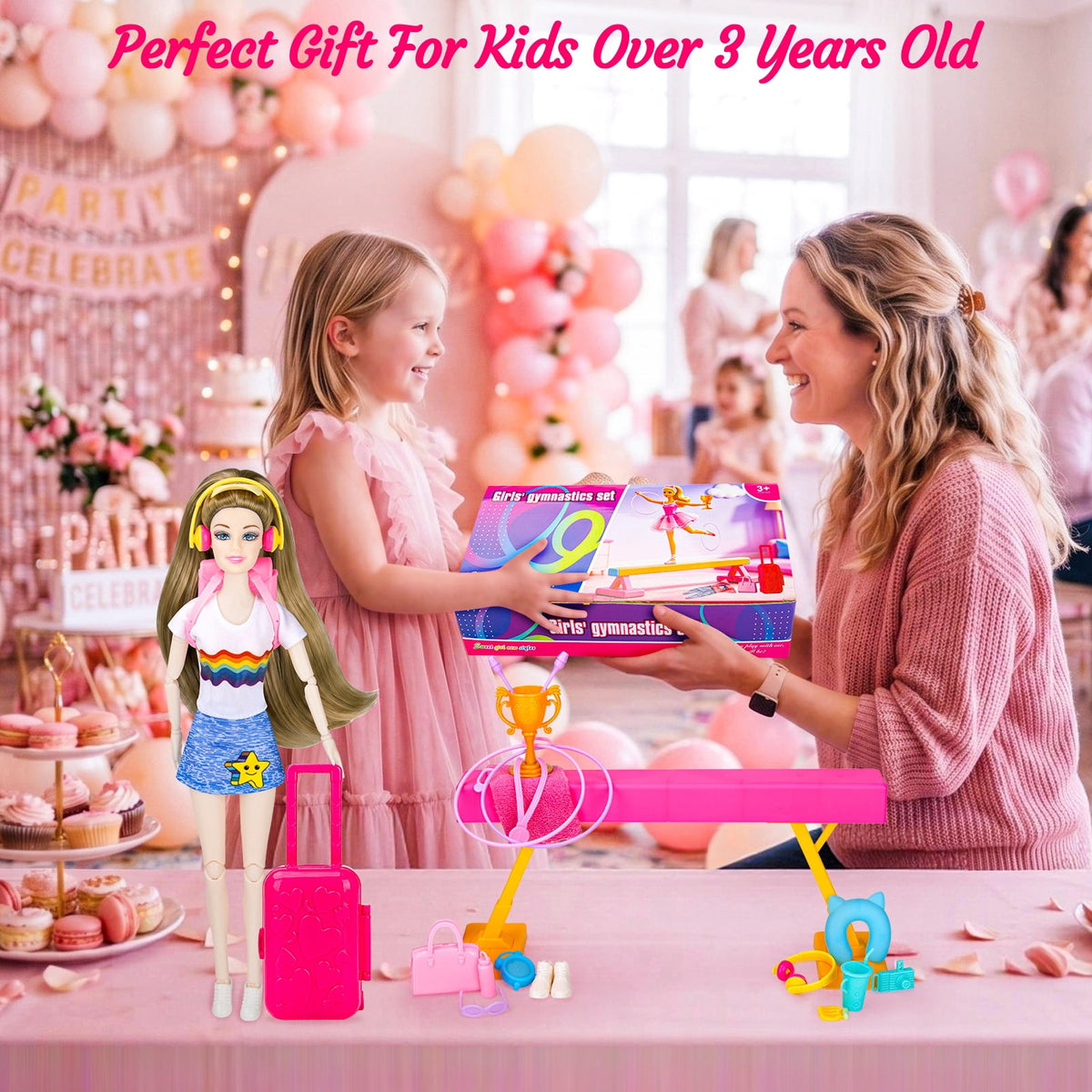 LXUNLN 259PCS Gymnastics Doll Playset with Clothes & Accessories for Girls Ages 3+