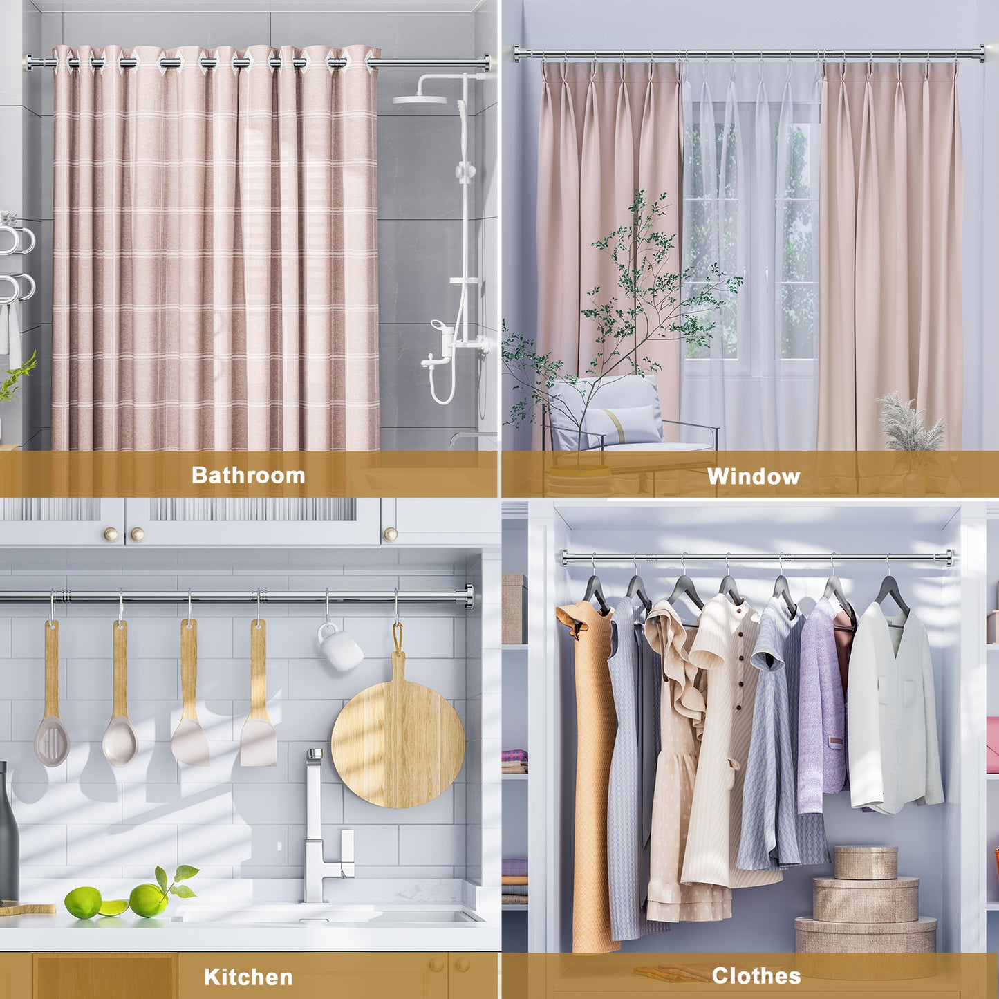 TITGIPE No Drill Spring Tension Shower Curtain Rod - 32-92" Adjustable, Rust-Resistant Stainless Steel, Anti-Skid Design for Bathroom/Closet
