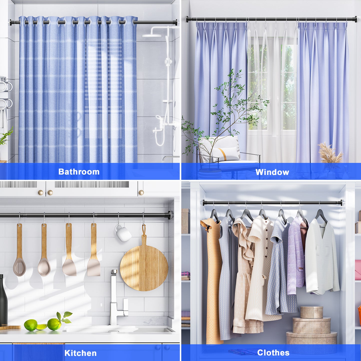 TITGIPE No Drill Spring Tension Shower Curtain Rod - 32-68" Adjustable, Rust-Resistant Stainless Steel, Anti-Skid Design for Bathroom/Closet