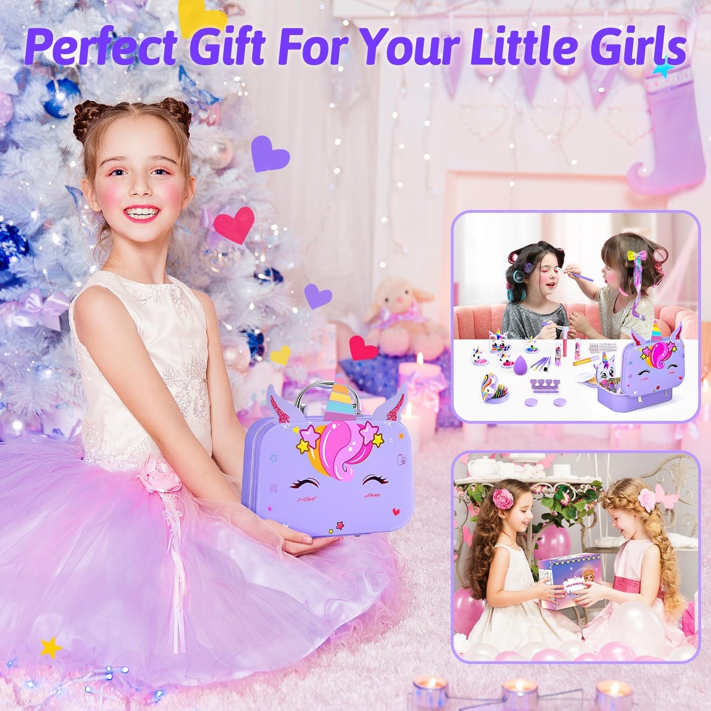 Kids Makeup Kit for Girls, Little Girls Pretend Make Up, Princess Play Makeup Set with Mirror, Toddler Toys Real Washable Cosmetic Set & Nail Kit Birthday Gifts for Ages 3 4 5 6 7 8 9 10-12 Year Old