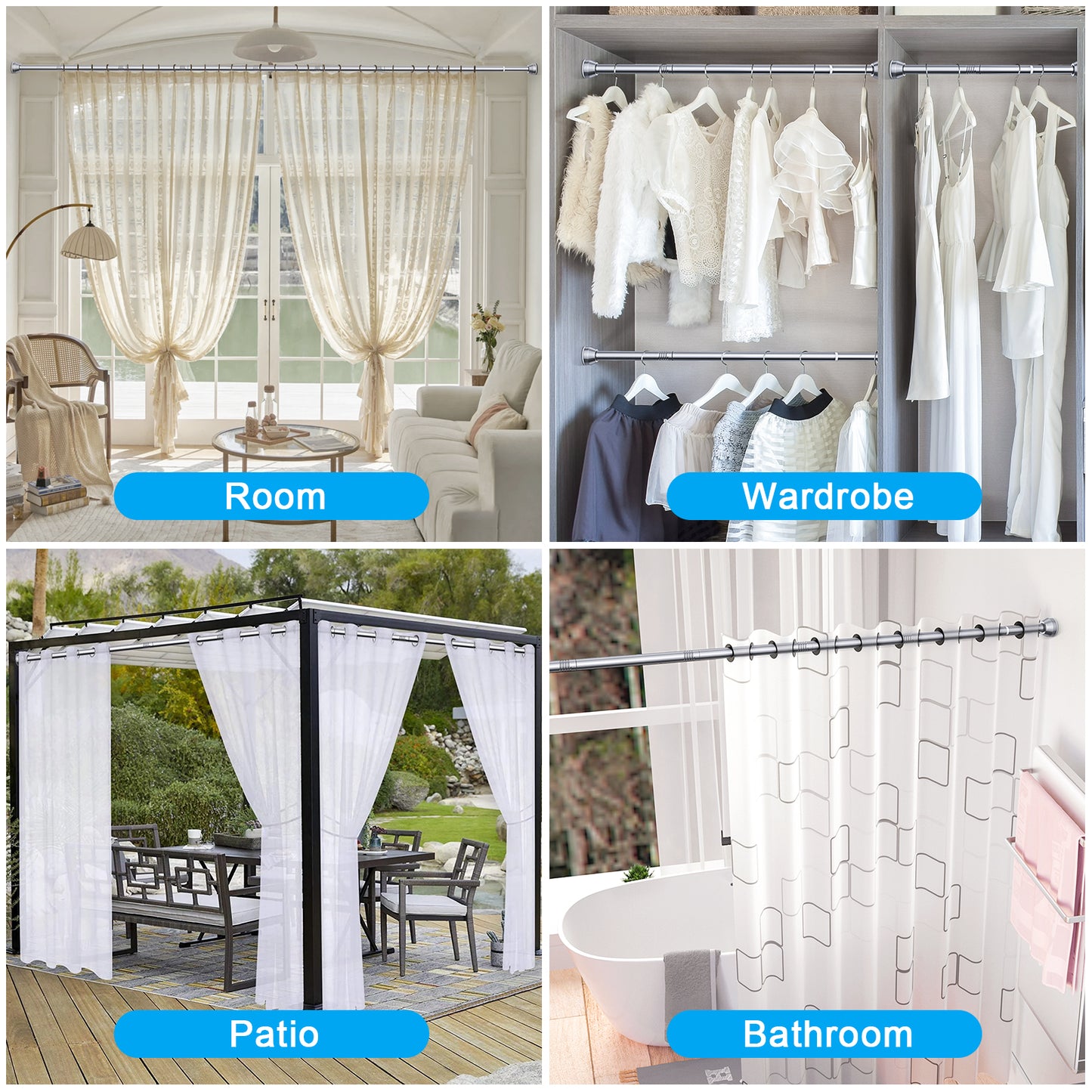 TITGIPE No hole telescopic shower curtain rod | 27-76 inches adjustable anti-skid spring rod | stainless steel rust resistance design | bathroom upgrade artifact no hole telescopic bath curtain rod