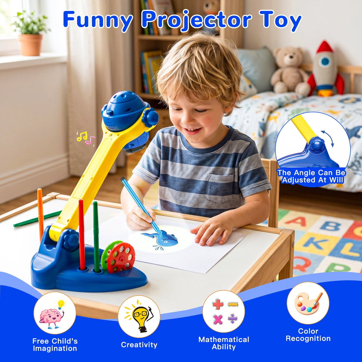 HXFOU Kids Drawing Projector Kit with Trace and Draw Projector, Coloring Pencils, Crayons & Activity Books, Art Craft Kit for Boys and Girls Ages 3+