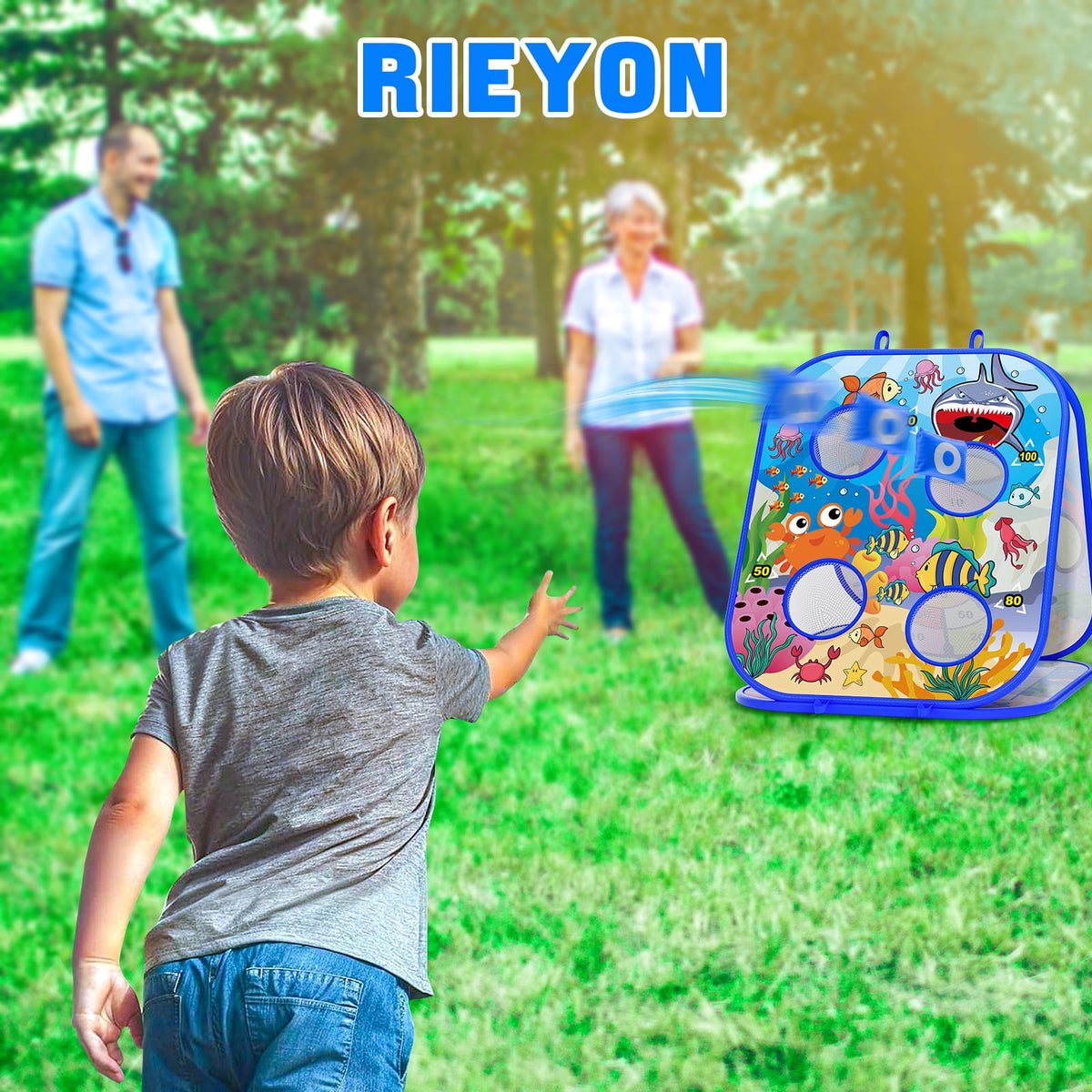 HXFOU 5-in-1 Bean Bag Toss Game for Kids,Pop Up Cornhole Set with Sticky Dart Board,Ring Toss and Tic Tac Toe, Indoor Outdoor Toss Game,Yard Games,Birthday Gifts for Boys Girls Ages 3-8