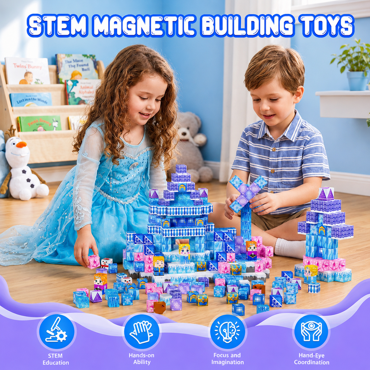 HXFOU 100PCS Ice Castle Building Blocks, Fantasy Construction Toy for Kids Ages 3+