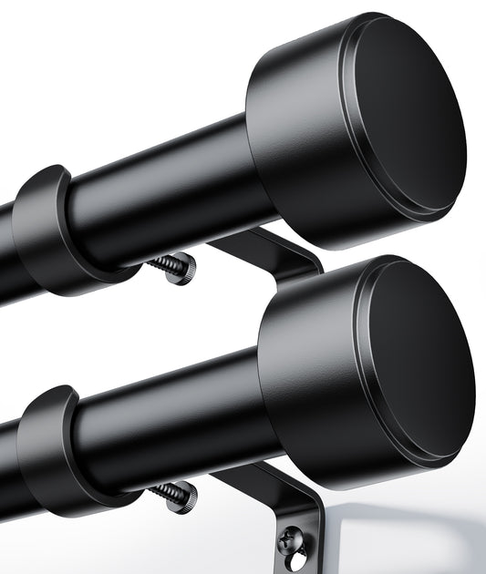 2 Pack Heavy Duty Adjustable Curtain Rods for Windows, 1-Inch Diameter Matte Black Curtain Rod, 32-150 Inches