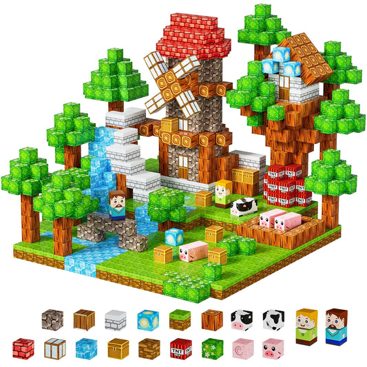 HXFOU 100PCS Forest Castle Magnetic Building Blocks, STEM Building Blocks Toy for Kids Ages 3+