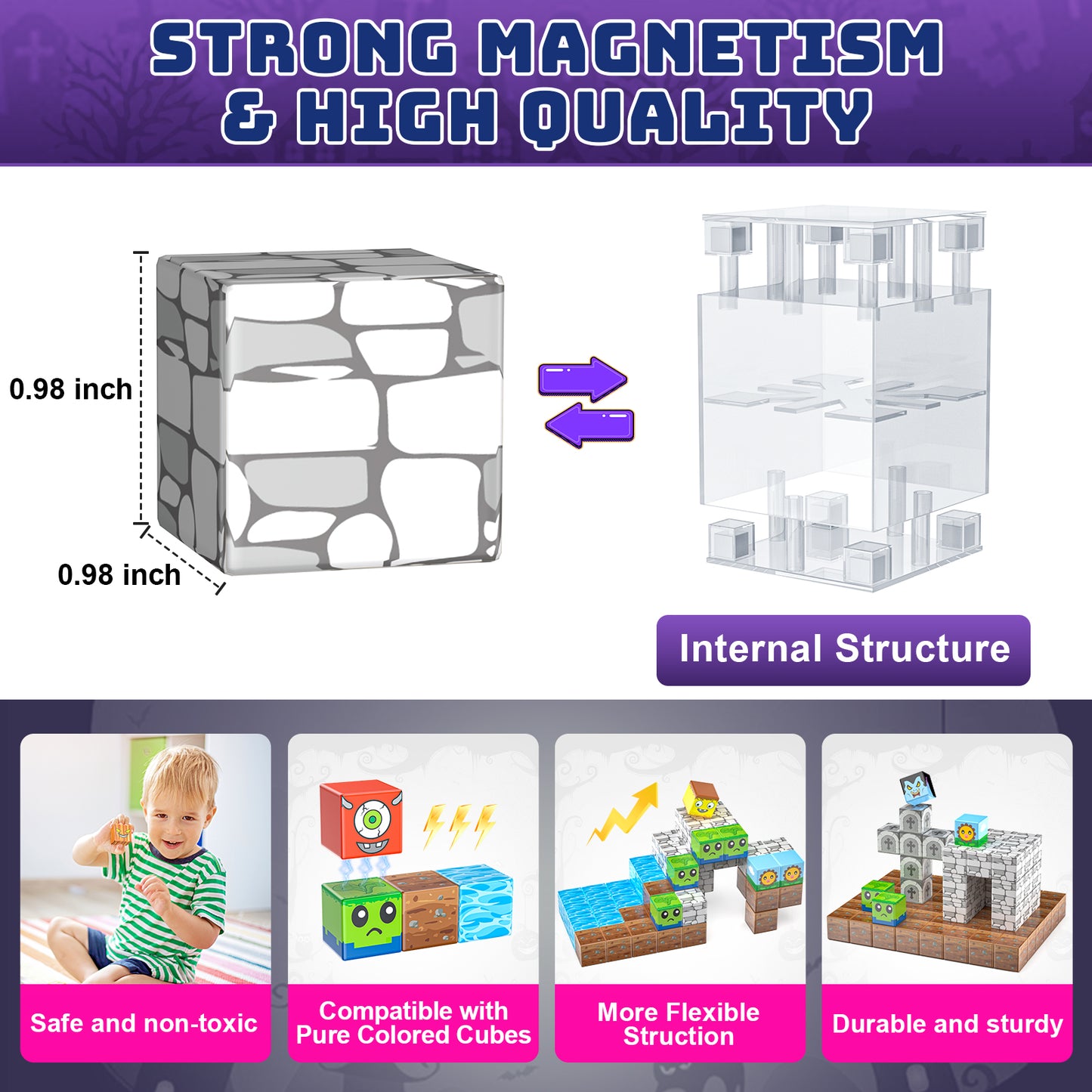 Sbekiev Magnetic Blocks 150PCS Magnetic Building Cube Game, Constructions Toys for Boys & Girls Age 3-4, 5 6 7 8 9 10, Sensory Tiles Building Birthday for Toddlers