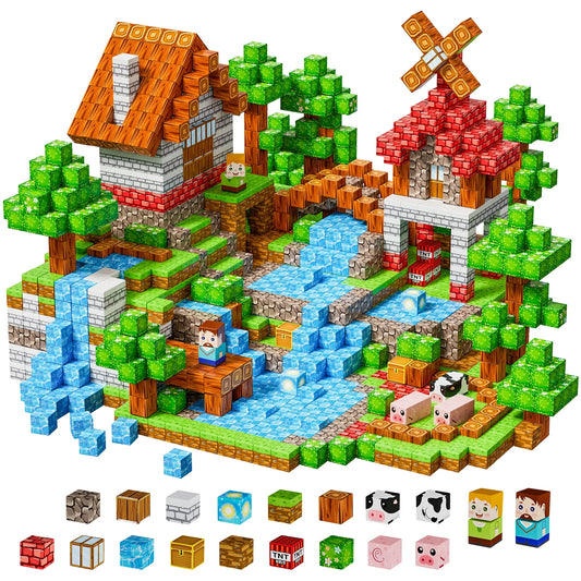 HXFOU 150PCS Forest Castle Magnetic Blocks , Magnetic Building Cubes Set with Strong Magnets, STEAM Building Blocks Toy Set with Forest Theme for Kids