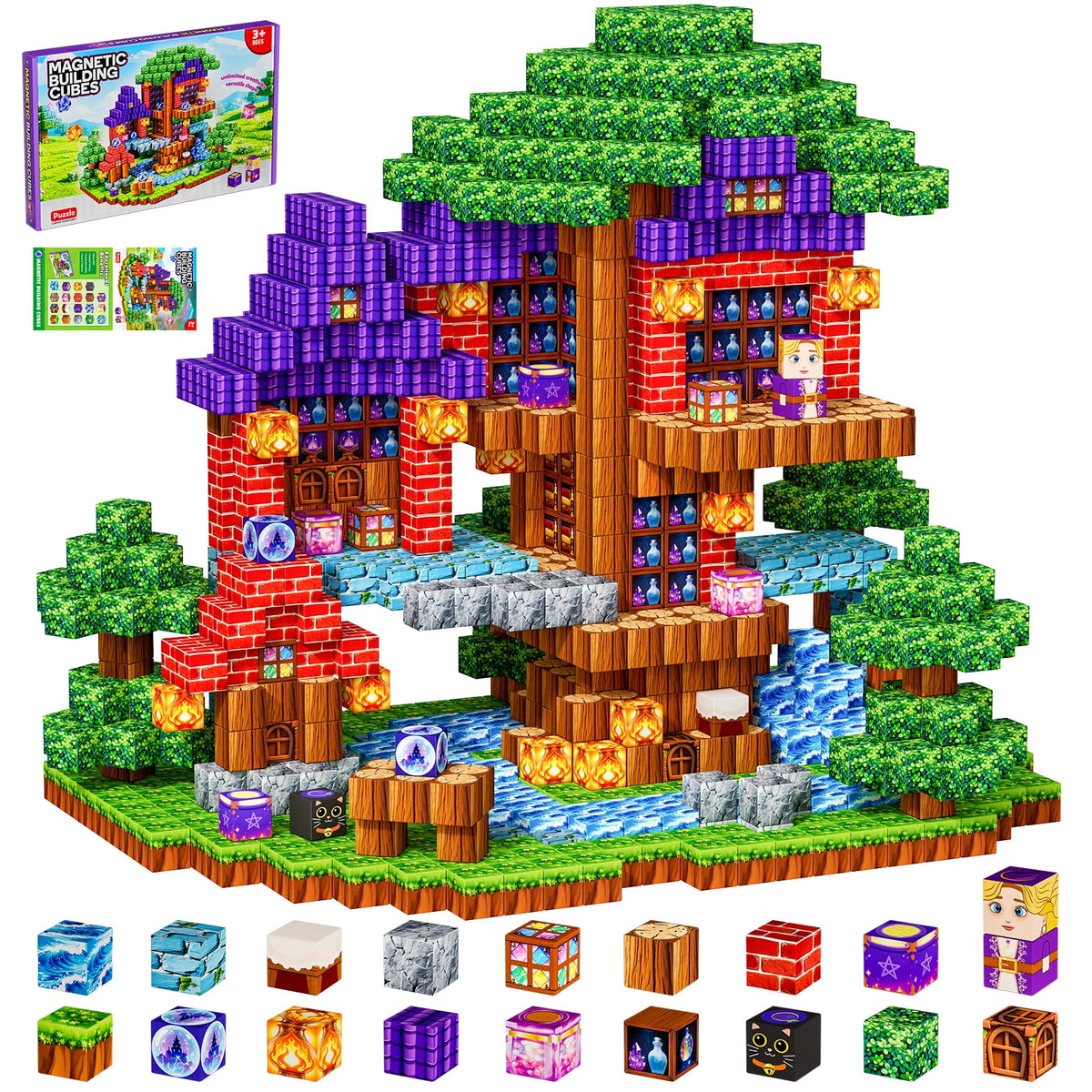 HXFOU 150PCS Magic Forest Magnetic Blocks for Kids Ages 3-12, Magnetic Building Cubes with Castle Theme, STEM Building Blocks, Magnetic Cubes Construction Toys for Boys Girls