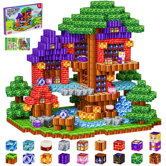 HXFOU 150PCS Magic Forest Magnetic Blocks for Kids Ages 3-12, Magnetic Building Cubes with Castle Theme, STEM Building Blocks, Magnetic Cubes Construction Toys for Boys Girls