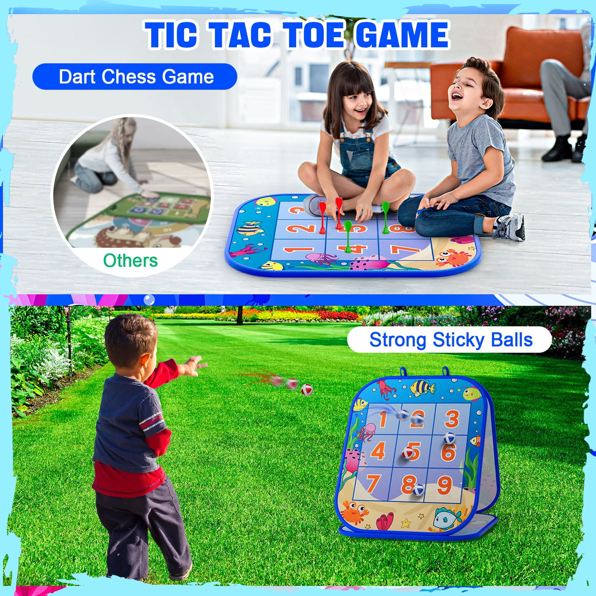 HXFOU 5-in-1 Bean Bag Toss Game for Kids,Pop Up Cornhole Set with Sticky Dart Board,Ring Toss and Tic Tac Toe, Indoor Outdoor Toss Game,Yard Games,Birthday Gifts for Boys Girls Ages 3-8
