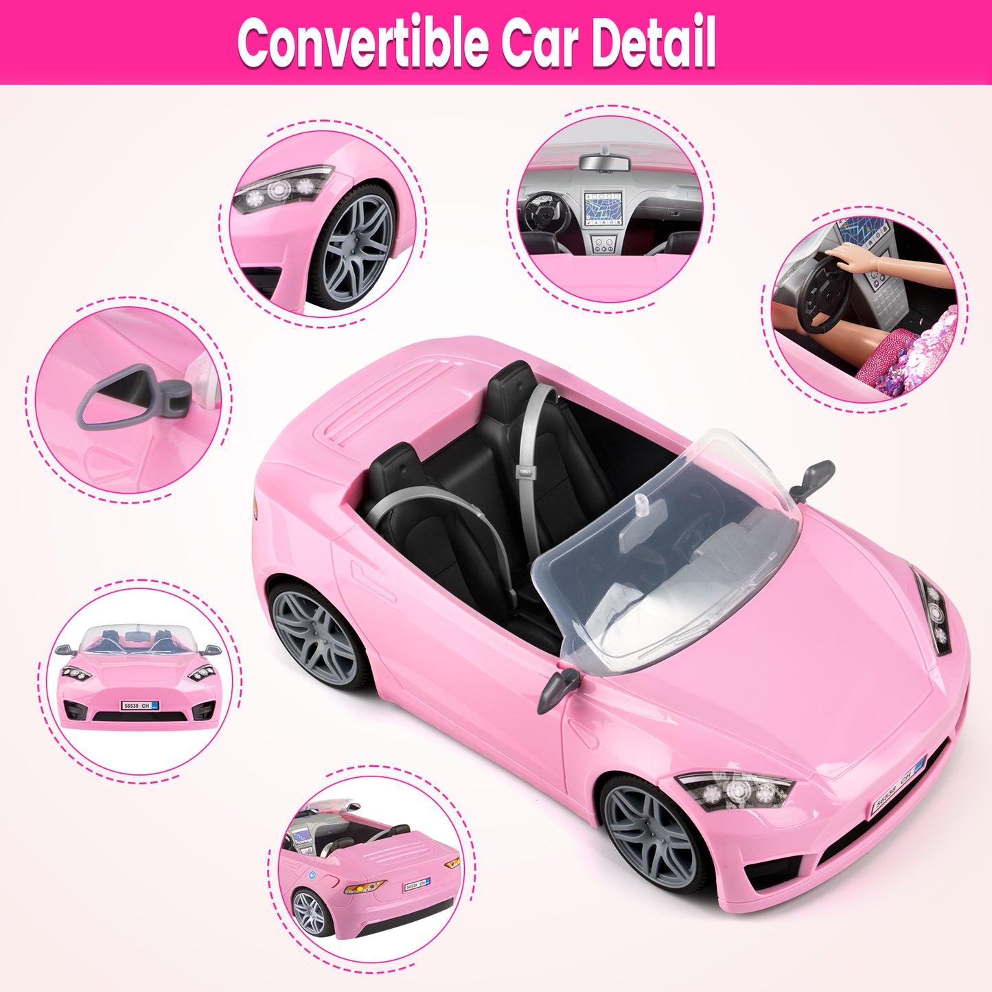 76Pcs Doll Convertible Car Playset,11.5Inch Doll Outfits,Play Gift for Girls Toddlers