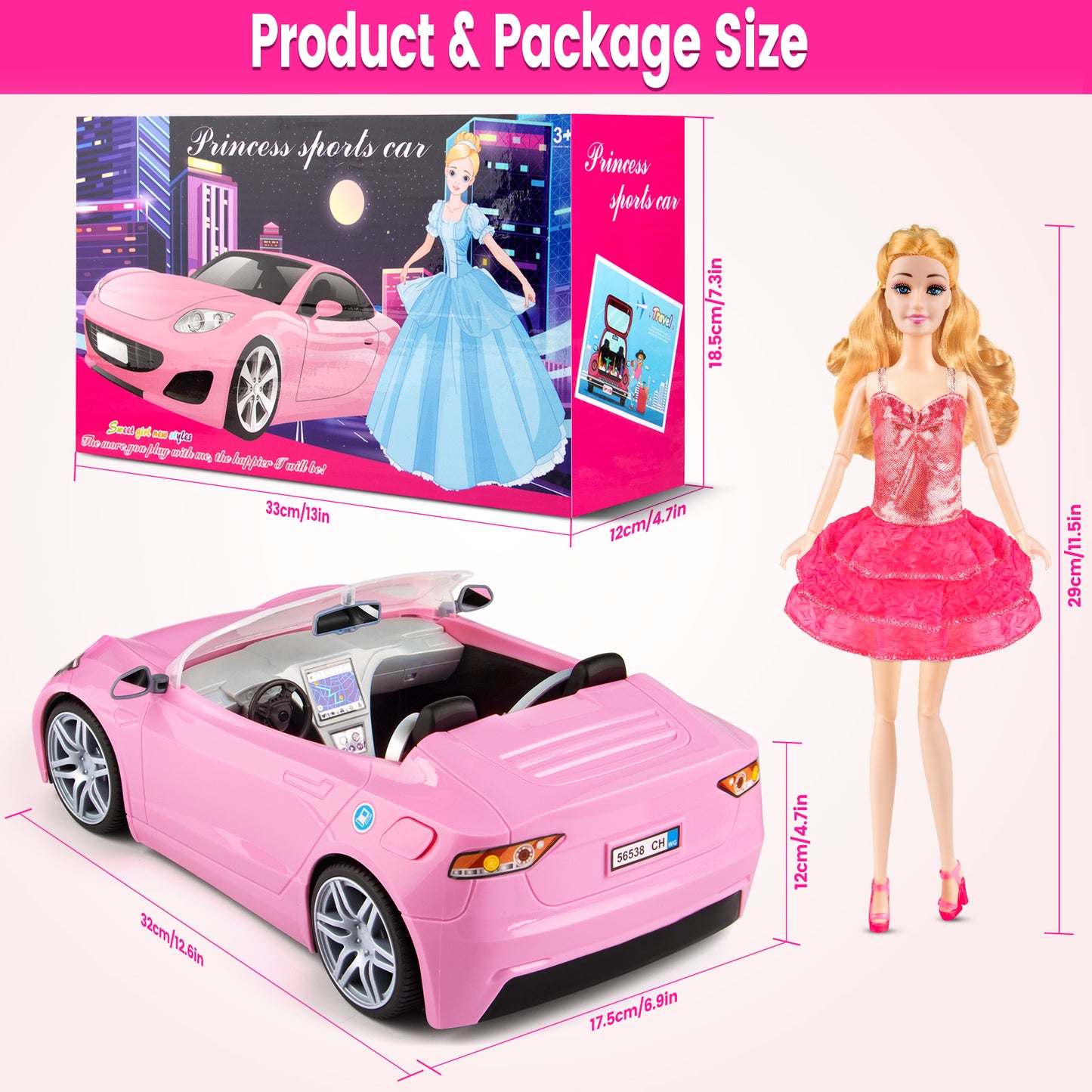 76Pcs Doll Convertible Car Playset,11.5Inch Doll Outfits,Play Gift for Girls Toddlers
