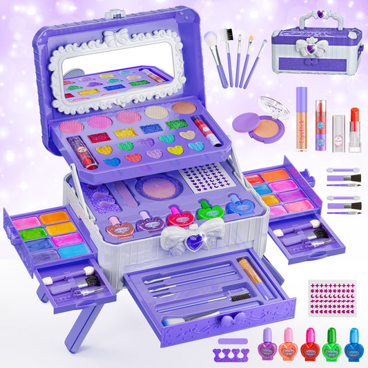 LXUNLN 62PCS Kids Makeup Kit, Makeup Set for Kids, Girl Toys & Toys for Girls Ages 3-12(Purple)
