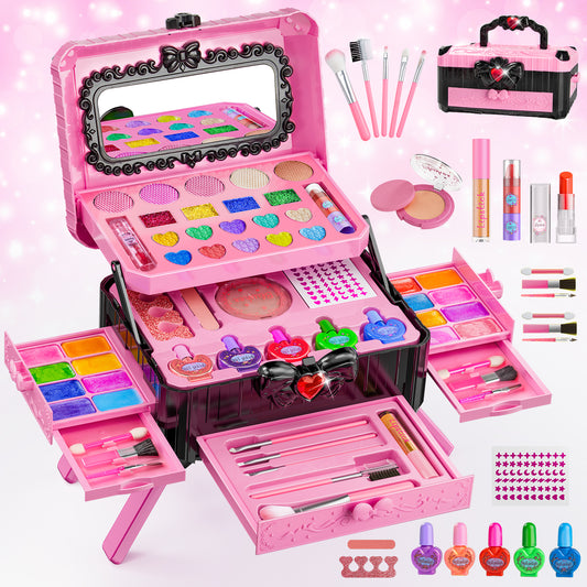 LXUNLN 62PCS Kids Makeup Kit, Makeup Set for Kids, Girl Toys & Toys for Girls Ages 3-12(Pink & Black)