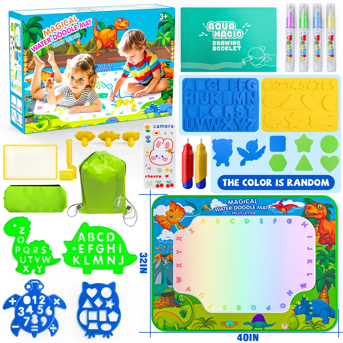 HXFOU Water Doodle Mat for Kids, Reusable Water Drawing Mat with Magic Pens, No Mess Painting & Writing Educational Toddler Toys for Boys Girls Ages 3 4 5 6 7 Years Old Gift