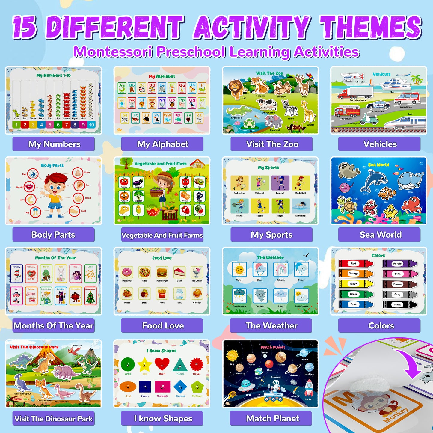 Montessori Busy Book for Kids, Preschool Kindergarten Learning Activities, Autism Sensory Toys, Travel Toys, Gifts for Girls and Boys 3 4 5 6 7 8 Years