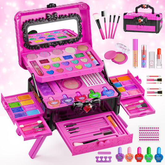 LXUNLN 62PCS Kids Makeup Kit, Makeup Set for Kids, Girl Toys & Toys for Girls Ages 3-12(Rose)