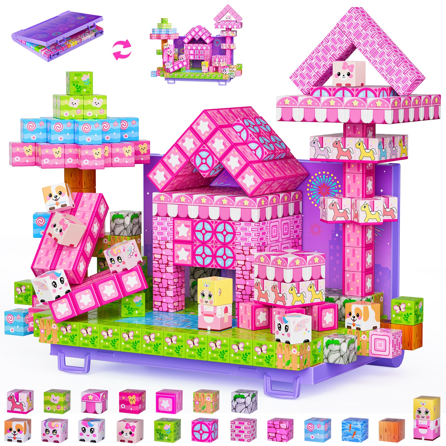 Princess Magnetic Blocks 84PCS Magnetic Building Cube Game, Constructions Toys for Boys & Girls Age 3-4, 5 6 7 8 9 10, Sensory Tiles Building Birthday for Toddlers