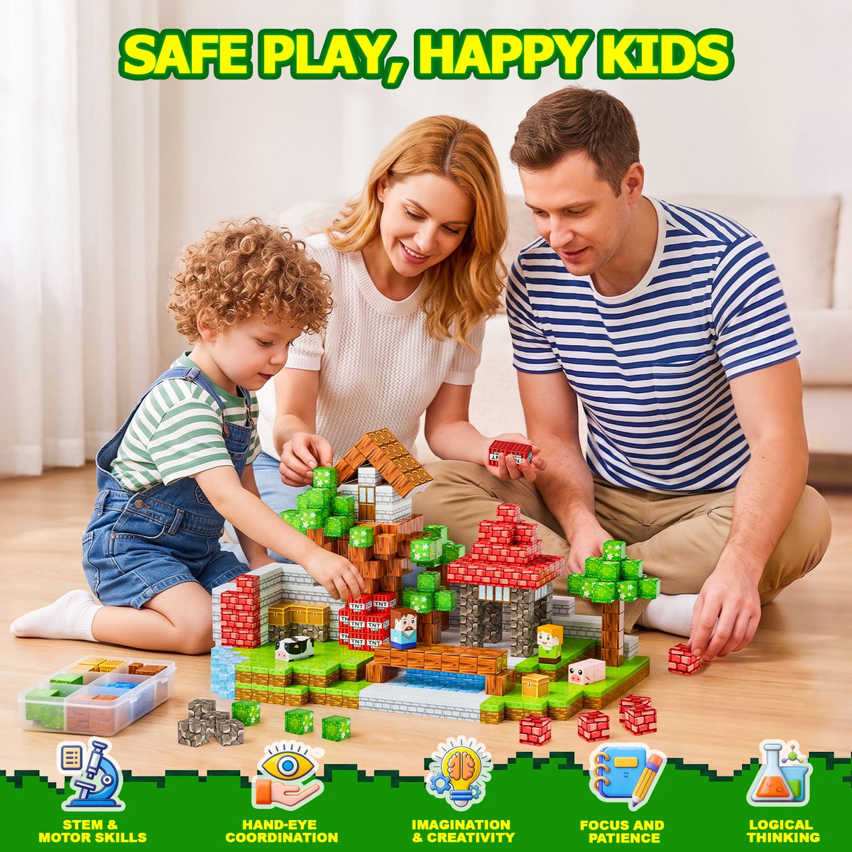 HXFOU 100PCS Forest Castle Magnetic Building Blocks, STEM Building Blocks Toy for Kids Ages 3+