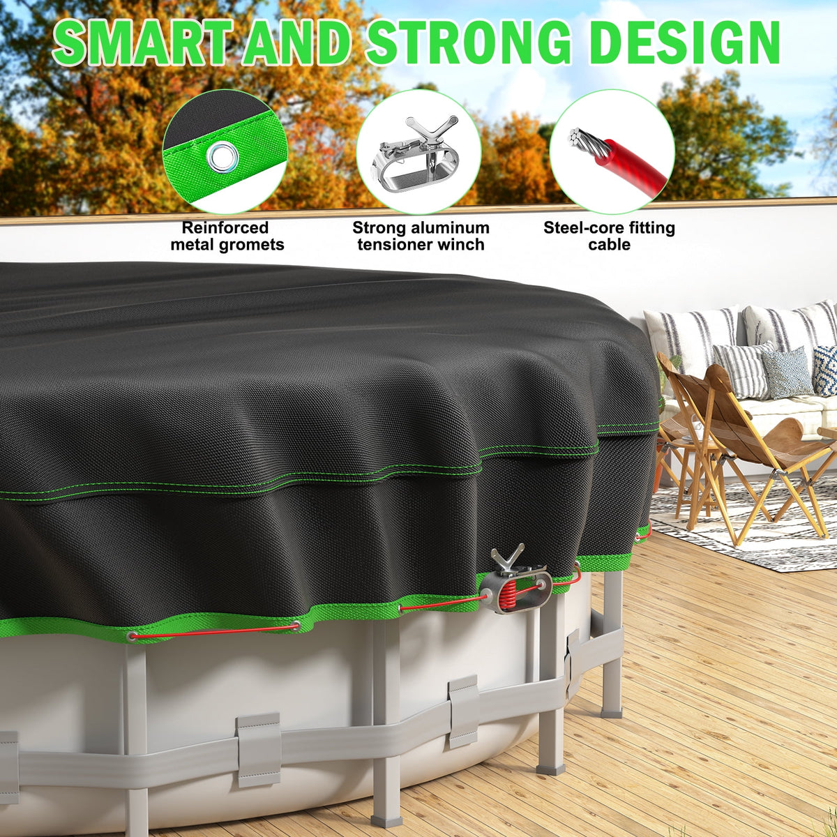 Sicabi 8 Ft Round Pool Cover, 420D Oxford Above Ground Pool Cover with Winch