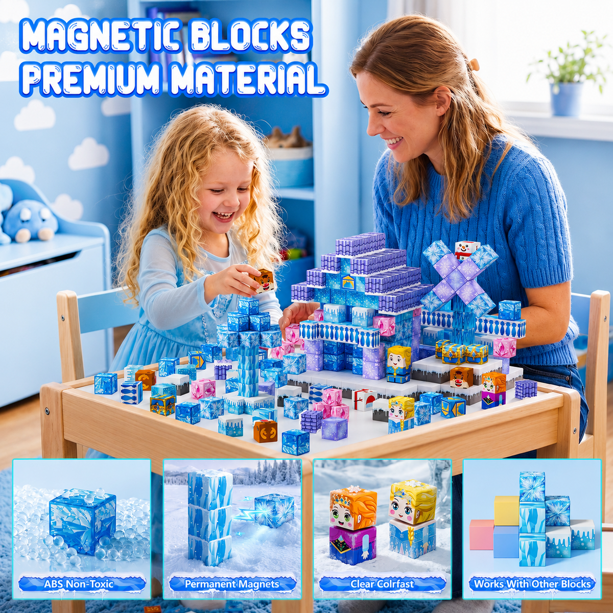 150PCS Snow Castle Magnetic Blocks for Kids Ages 3-12, Magnetic Building Cubes STEM Building Blocks Set with Strong Magnets, Magnetic Toys Educational Construction Set for Boys Girls