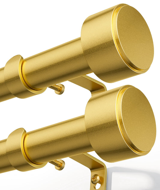 2 Pack Heavy Duty Adjustable Curtain Rods for Windows, 1-Inch Diameter Curtain Rod, 32-150 Inches (Bright gold)