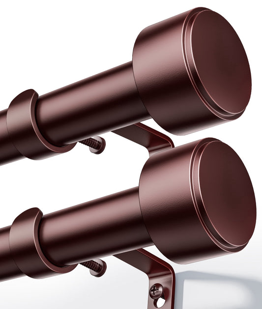 2 Pack Heavy Duty Adjustable Curtain Rods for Windows, 1-Inch Diameter Curtain Rod, 32-150 Inches (Brown)