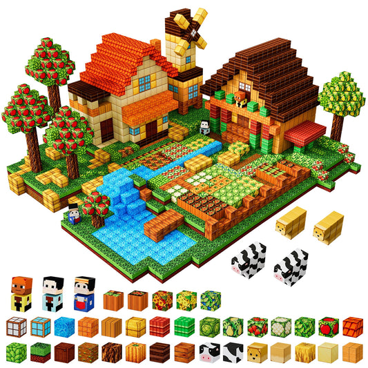 HXFOU Magnetic Blocks Farm Set, 200PCS STEM Magnetic Building Cubes Blocks Toy for Kids Ages 3+