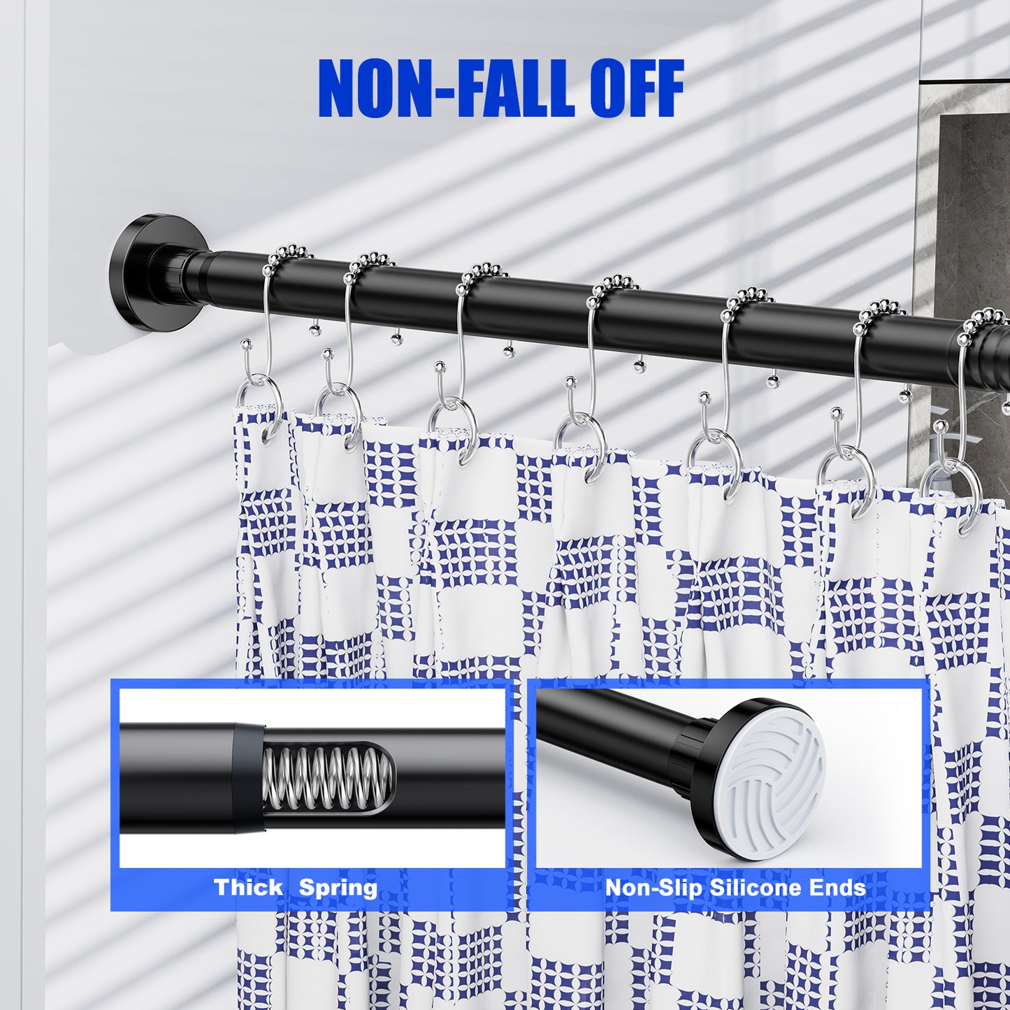 TITGIPE No Drill Spring Tension Shower Curtain Rod - 32-68" Adjustable, Rust-Resistant Stainless Steel, Anti-Skid Design for Bathroom/Closet