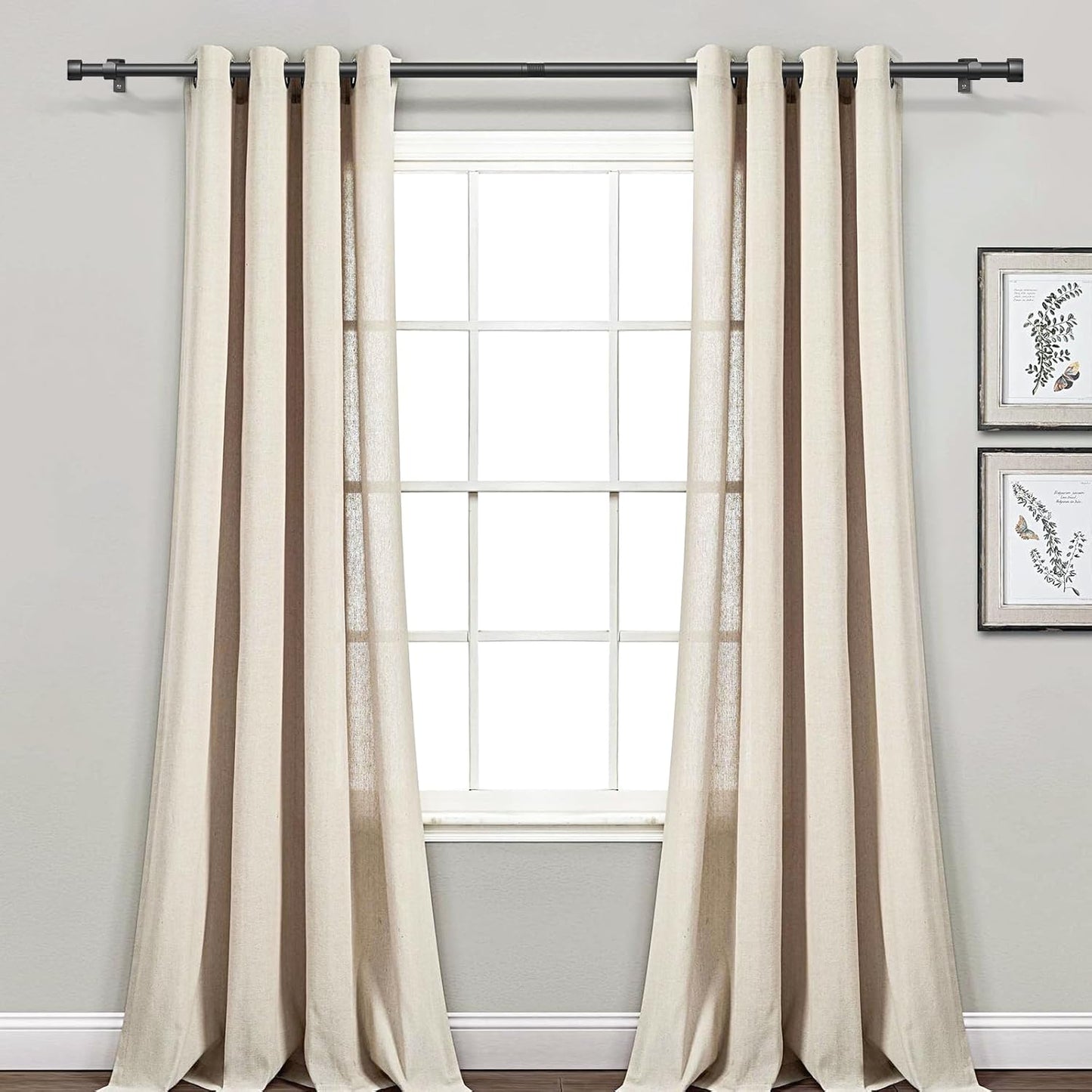 Matte Black Heavy Duty Adjustable Curtain Rod 32-120 Inches, 1 Inch Diameter with Brackets