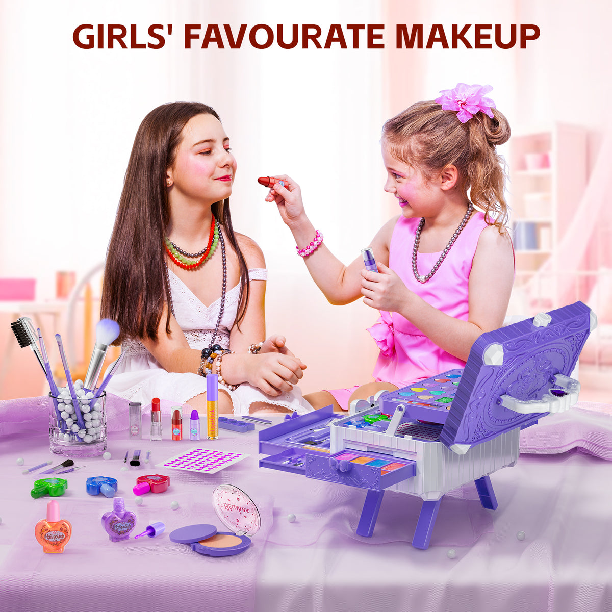 LXUNLN 62PCS Kids Makeup Kit, Makeup Set for Kids, Girl Toys & Toys for Girls Ages 3-12(Purple)