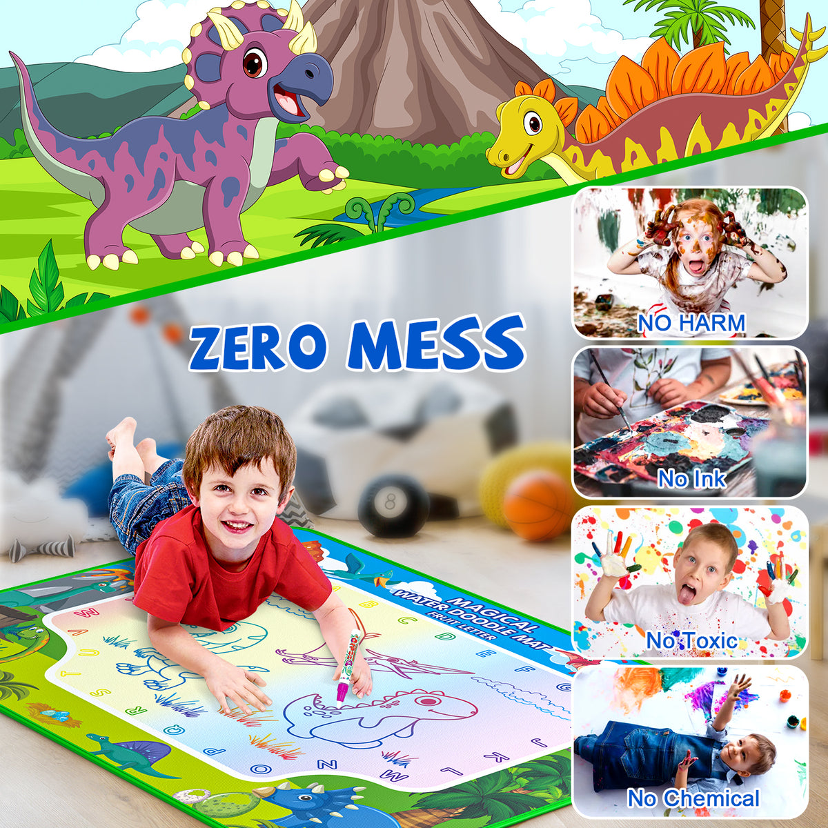HXFOU Water Doodle Mat for Kids, Reusable Water Drawing Mat with Magic Pens, No Mess Painting & Writing Educational Toddler Toys for Boys Girls Ages 3 4 5 6 7 Years Old Gift