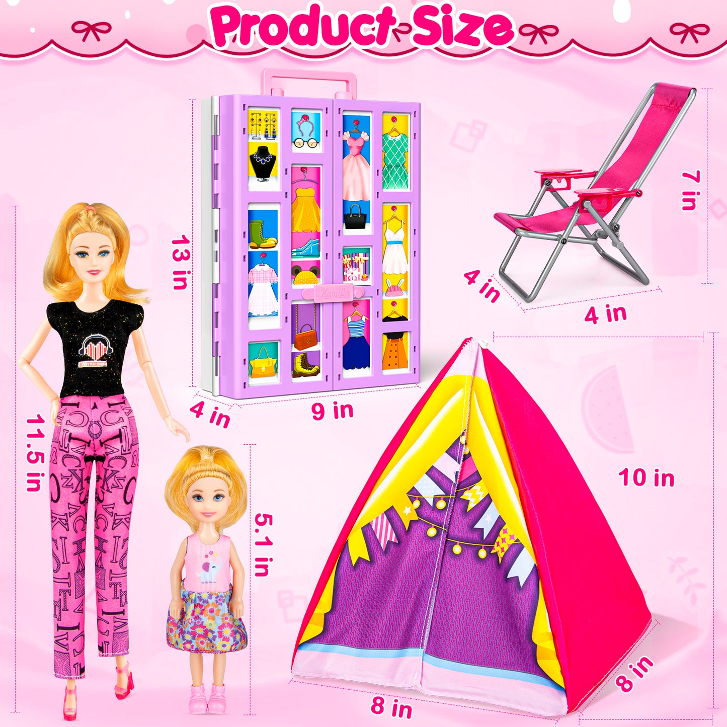 160Pcs Doll Closet Playset for 11.5 Inch Dolls, Camping Tent, Princess Dresses, Swim Outfits, Adorable Dress Up Gift for Girls