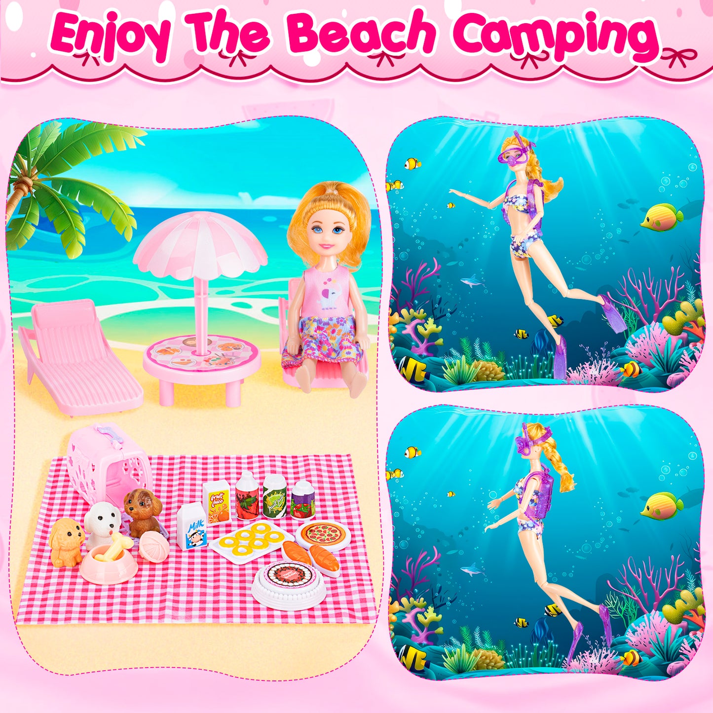 160Pcs Doll Closet Playset for 11.5 Inch Dolls, Camping Tent, Princess Dresses, Swim Outfits, Adorable Dress Up Gift for Girls