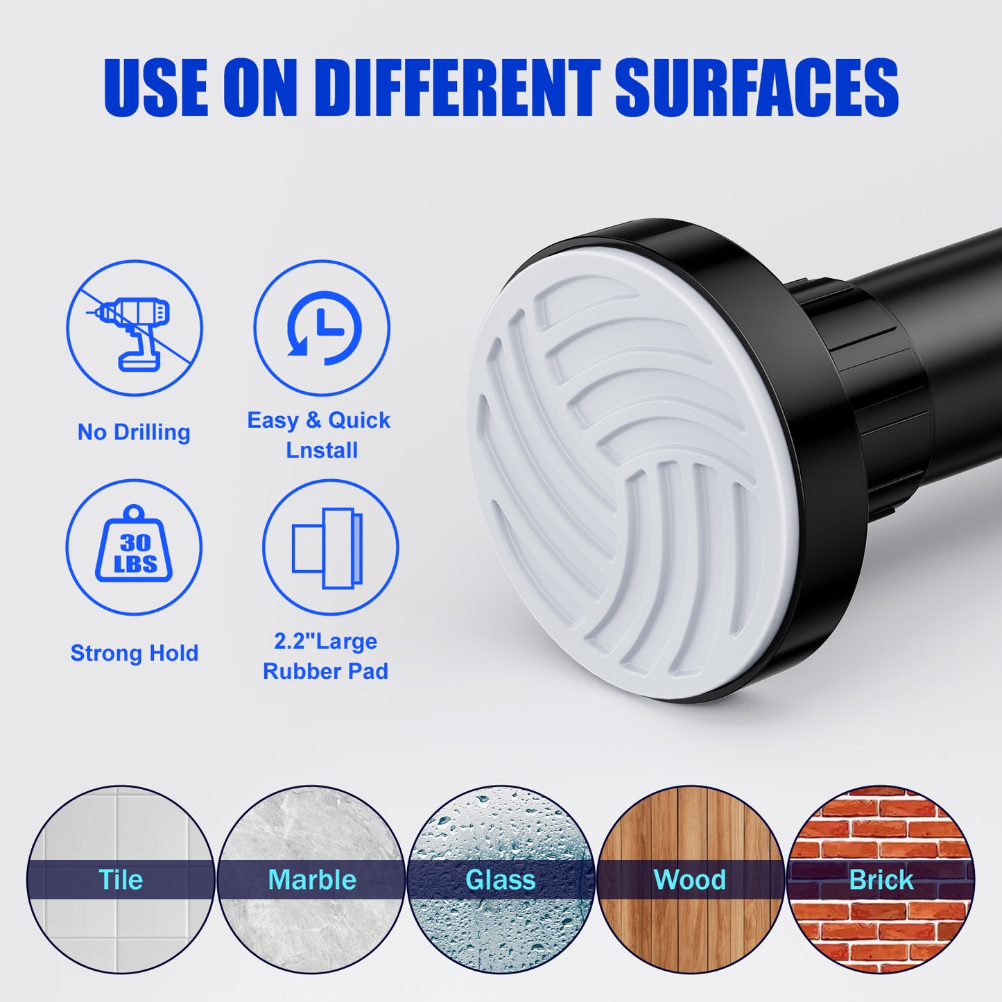 TITGIPE No Drill Spring Tension Shower Curtain Rod - 32-68" Adjustable, Rust-Resistant Stainless Steel, Anti-Skid Design for Bathroom/Closet