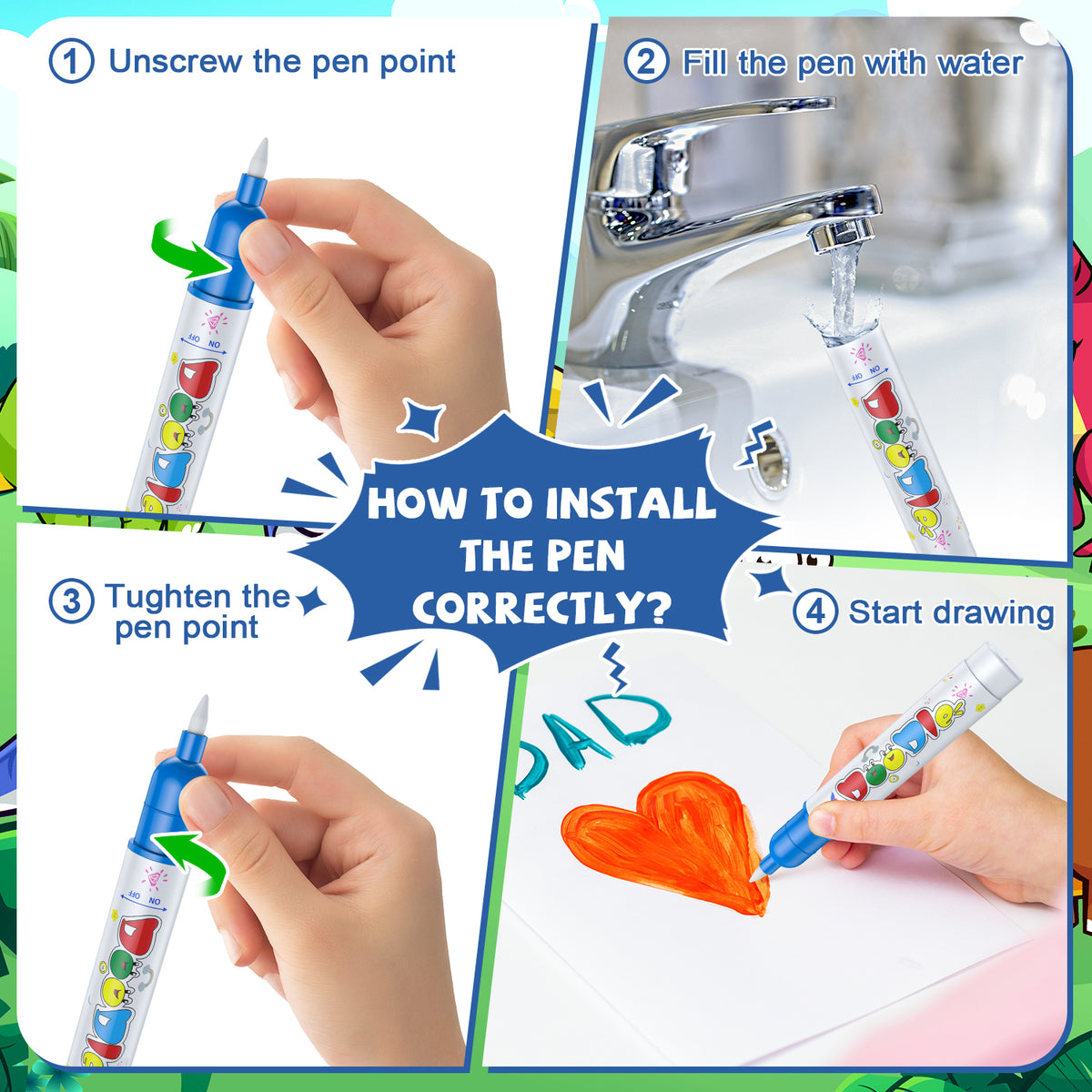 HXFOU Water Doodle Mat for Kids, Reusable Water Drawing Mat with Magic Pens, No Mess Painting & Writing Educational Toddler Toys for Boys Girls Ages 3 4 5 6 7 Years Old Gift