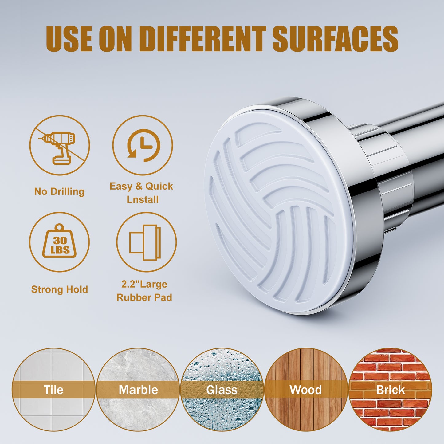 TITGIPE No Drill Spring Tension Shower Curtain Rod - 32-92" Adjustable, Rust-Resistant Stainless Steel, Anti-Skid Design for Bathroom/Closet