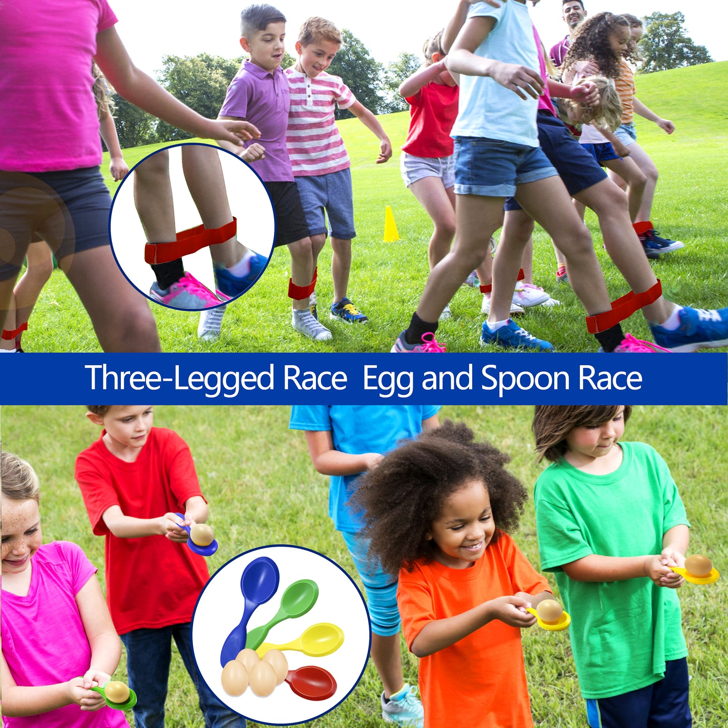 Potato Sack Race Bags, Egg Spoon Race, 3 Legged Races Bands,Bean bag Race， 32PCS Outdoor Games Sets for Birthday Party Field Day Family Reunion Carnival, Kids Adults Outside Yard Lawn Easter Game