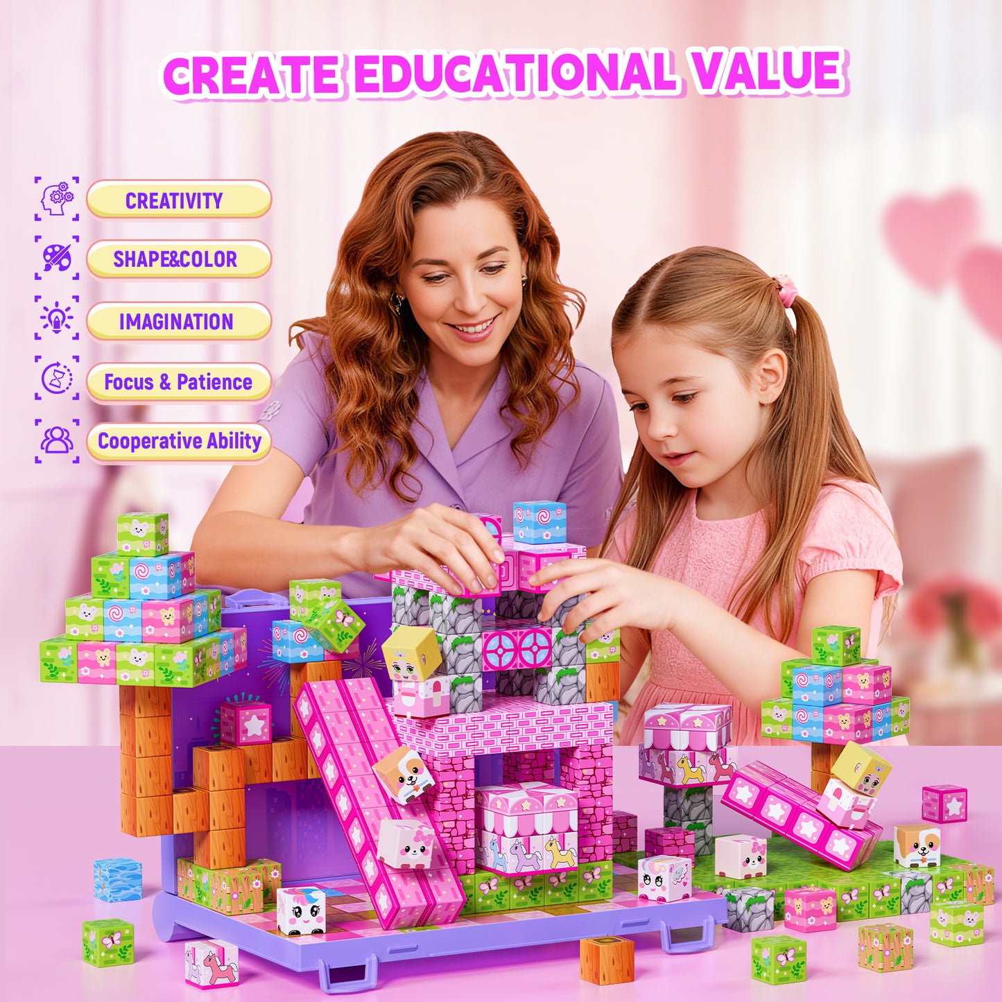Princess Magnetic Blocks 84PCS Magnetic Building Cube Game, Constructions Toys for Boys & Girls Age 3-4, 5 6 7 8 9 10, Sensory Tiles Building Birthday for Toddlers