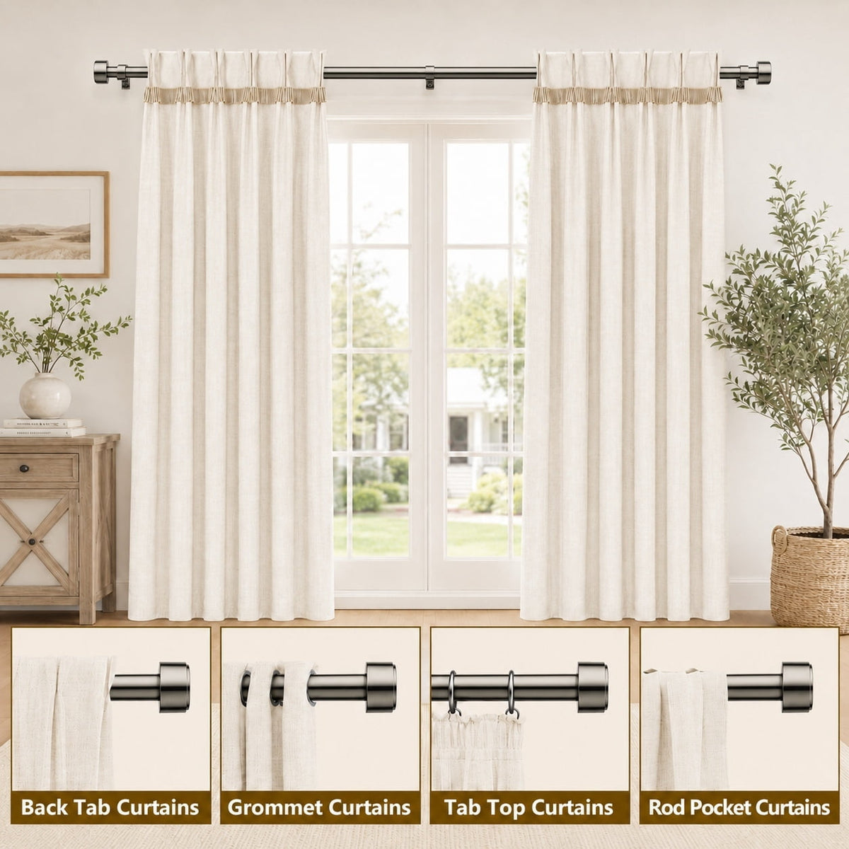 2 Pack Heavy Duty Adjustable Curtain Rods for Windows, 1-Inch Diameter Curtain Rod, 32-120 Inches (Nickel)