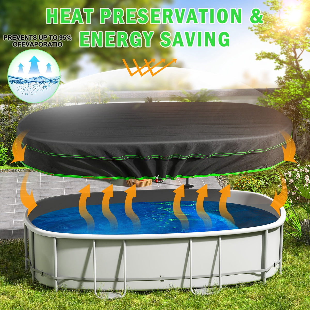 Sicabi 7 x 13 Ft Oval Pool Cover, Heavy Duty Waterproof Cover with Winch & Cable