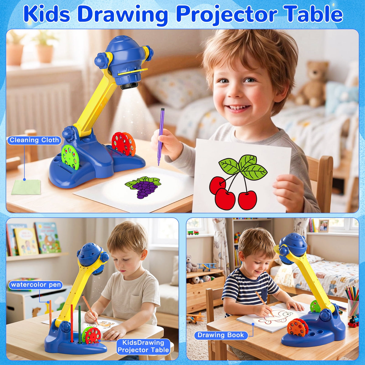 HXFOU Kids Drawing Projector Kit with Trace and Draw Projector, Coloring Pencils, Crayons & Activity Books, Art Craft Kit for Boys and Girls Ages 3+