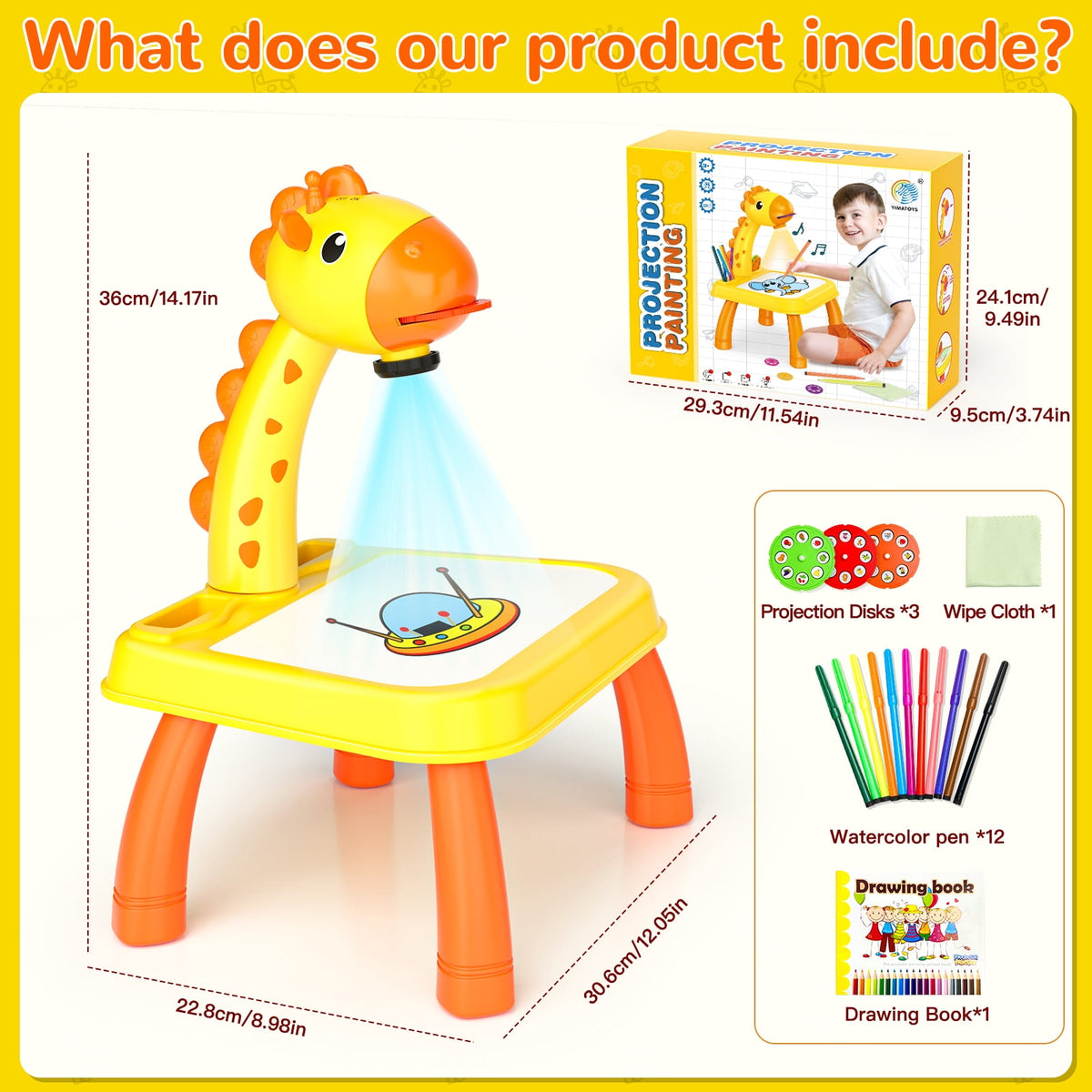 HXFOU 3-in-1 Kids Drawing Projector Kit with Music, Giraffe Shaped Art Tracing Projector for Toddlers, Includes Art Supplies & 72 Patterns, Gift for Ages 3+