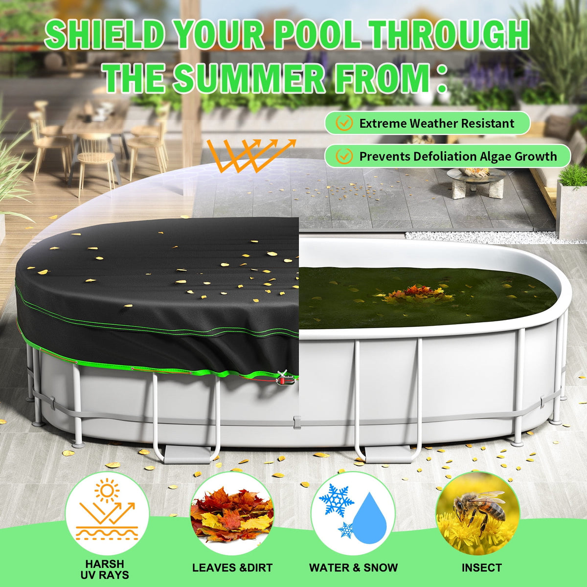Sicabi 7 x 13 Ft Oval Pool Cover, Heavy Duty Waterproof Cover with Winch & Cable
