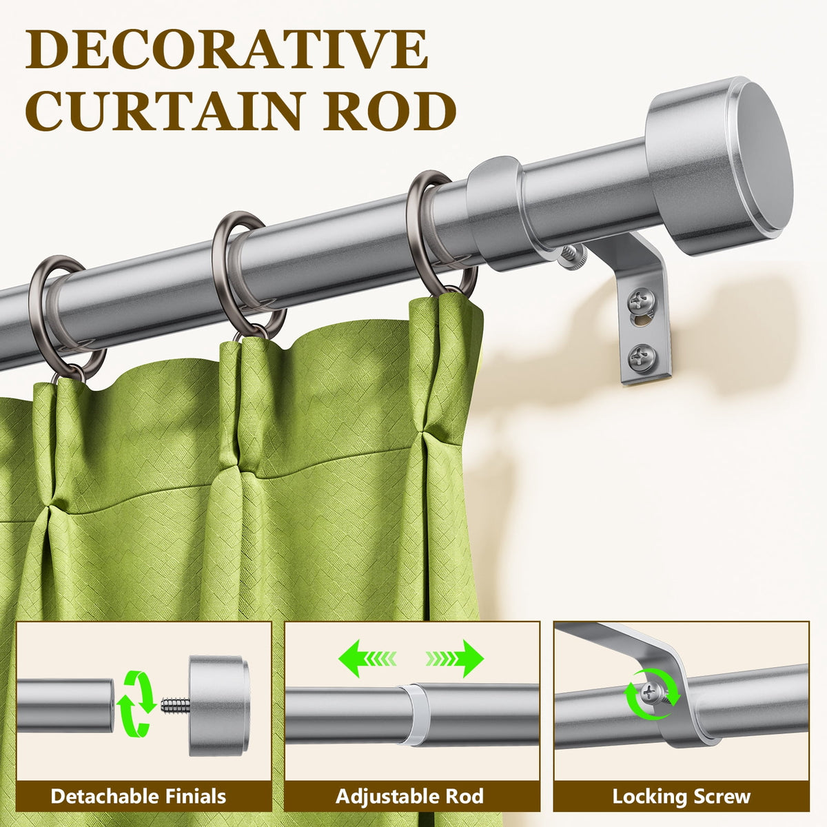 2 Pack Heavy Duty Adjustable Curtain Rods for Windows, 1-Inch Diameter Curtain Rod, 32-150 Inches (Slive)