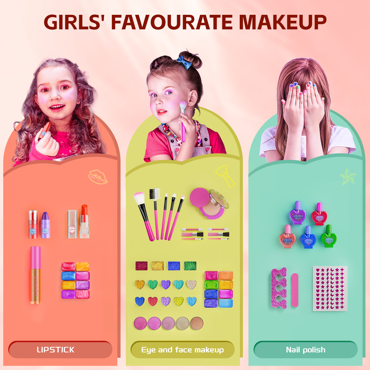LXUNLN 62PCS Kids Makeup Kit, Makeup Set for Kids, Girl Toys & Toys for Girls Ages 3-12(Rose)