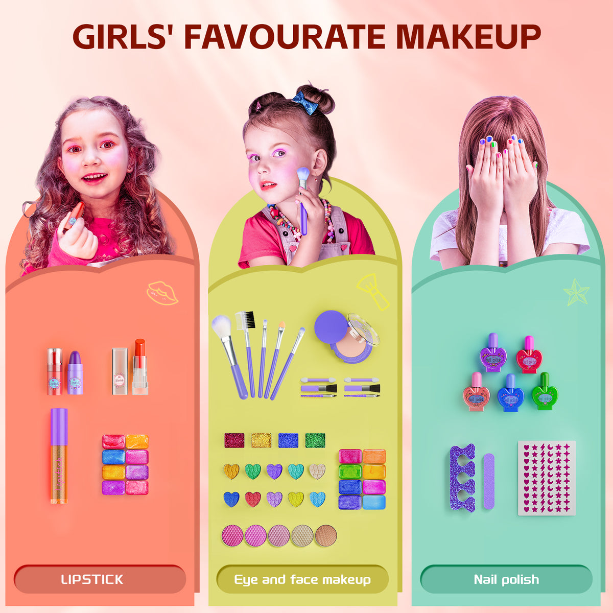 LXUNLN 62PCS Kids Makeup Kit, Makeup Set for Kids, Girl Toys & Toys for Girls Ages 3-12(Purple)